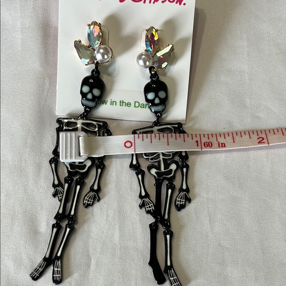 Betsey Johnson Glow in the Dark Skeleton Earrings Hinged Dangle NWT - Picture 8 of 8